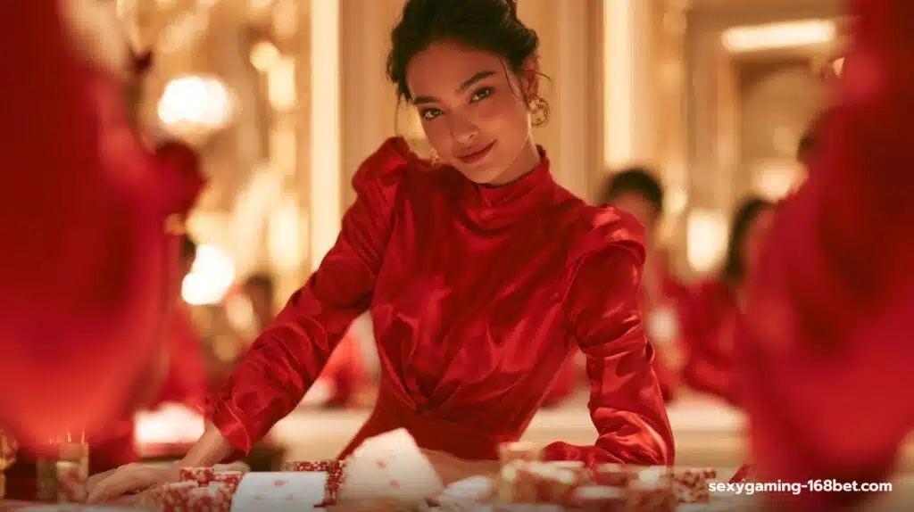 ดีลเลอร์ Sexy Baccarat ยิ้มขณะแจกไพ่